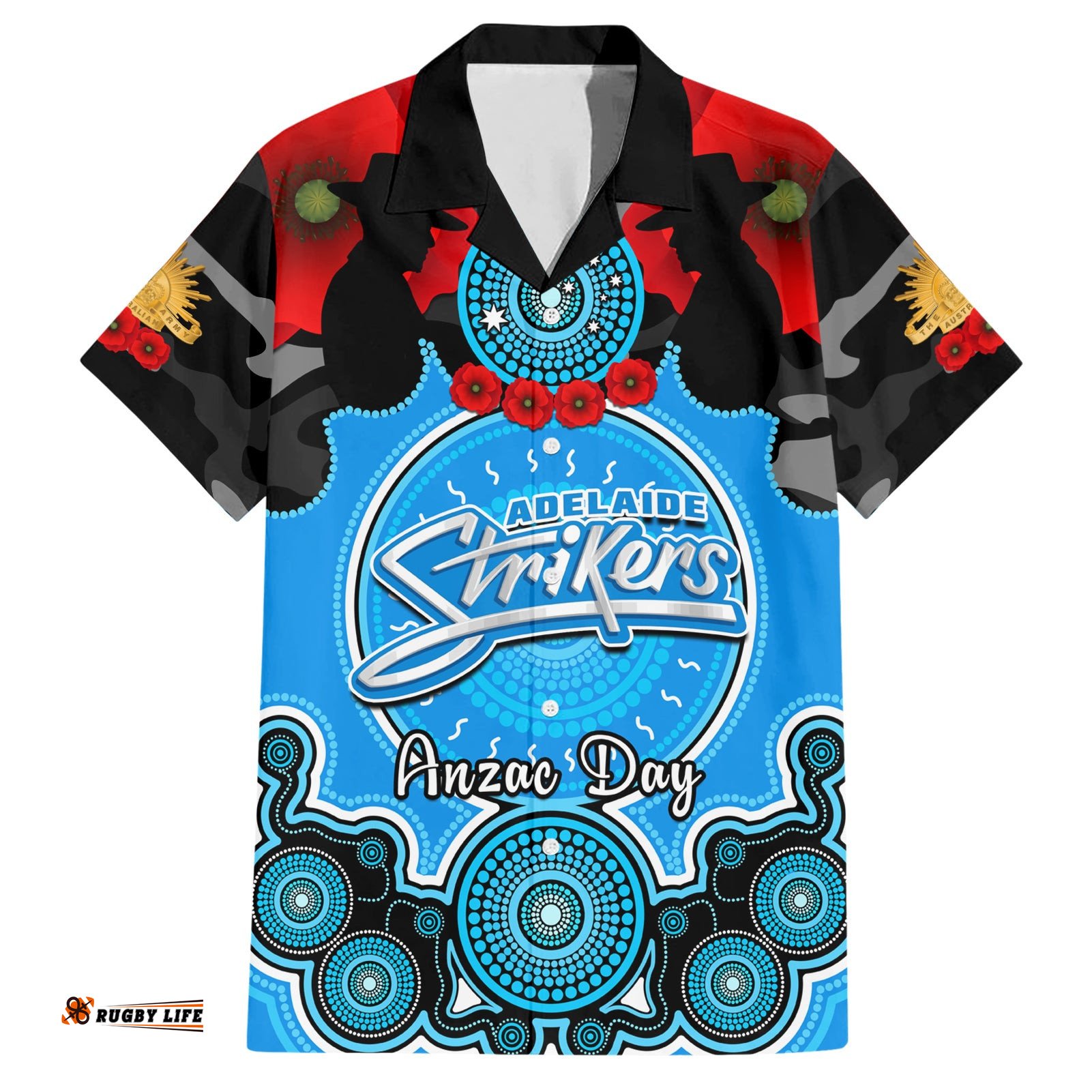 Adelaide Strikers ANZAC 2024 Hawaiian Shirt Lest We Forget Poppy Mix Camouflage