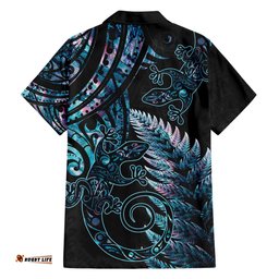 New Zealand Lizard Hawaiian Shirt Silver Fern Aotearoa Maori With Paua Shell