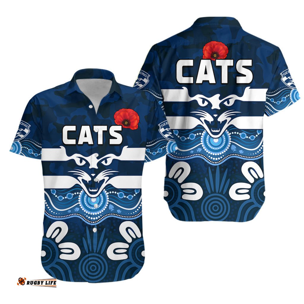 Cats ANZAC Hawaiian Shirt Geelong Football Aboriginal Poppy