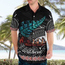 Personalised New Zealand Waka Hawaiian Shirt Aotearoa Maori Silver Fern Pattern