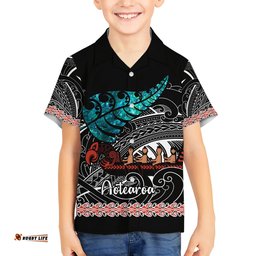 Personalised New Zealand Waka Hawaiian Shirt Aotearoa Maori Silver Fern Pattern