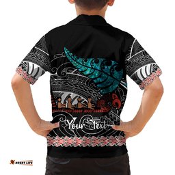 Personalised New Zealand Waka Hawaiian Shirt Aotearoa Maori Silver Fern Pattern