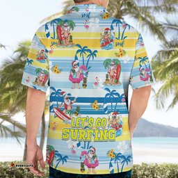 Surfing Christmas Hawaiian Shirt Tropical Santa Let's Go Surfing