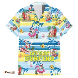 Surfing Christmas Hawaiian Shirt Tropical Santa Let's Go Surfing