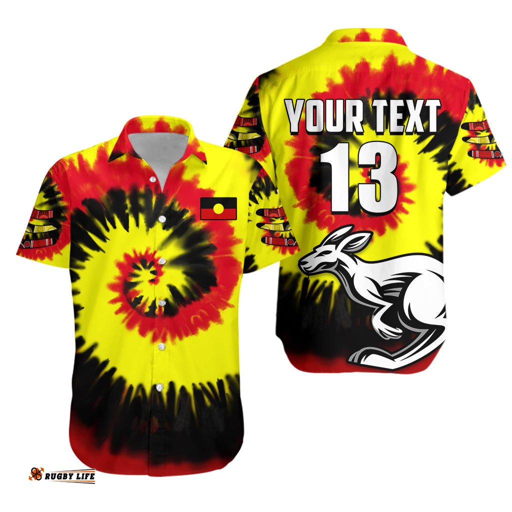 Custom Text and Number Australia Aboriginal Hawaiian Shirt Colorful Tie Dye