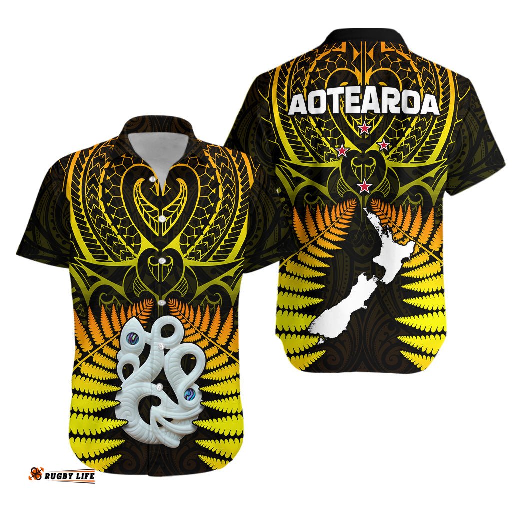 Aotearoa Fern Hawaiian Shirt New Zealand Hei Tiki Gold Style