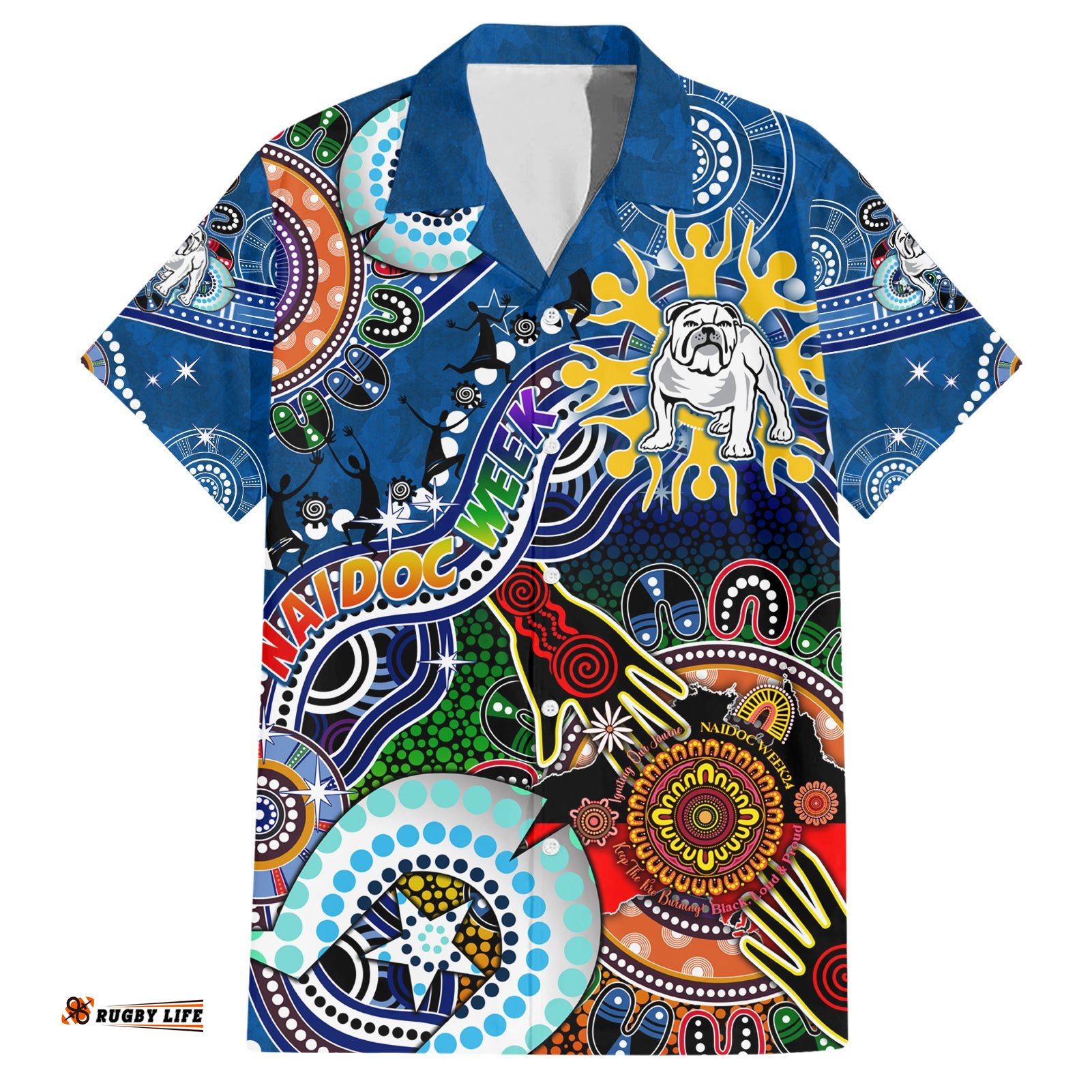 Personalised Bulldogs NAIDOC Week 2024 Hawaiian Shirt Australia Aboriginal Dot Painting