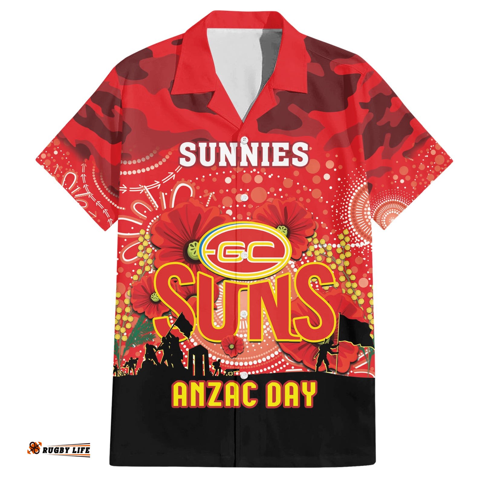 Custom Suns Football ANZAC Hawaiian Shirt Gallipoli Camouflage With Poppies