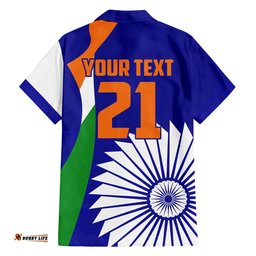 Custom India Cricket Hawaiian Shirt Men in Blue World Cup Bharat Flag Style