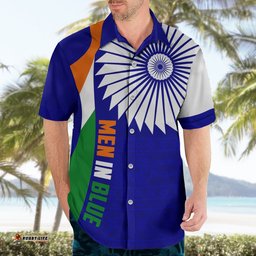 Custom India Cricket Hawaiian Shirt Men in Blue World Cup Bharat Flag Style