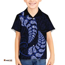 Blue New Zealand Paisley Silver Fern Hawaiian Shirt Aotearoa Maori