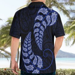 Blue New Zealand Paisley Silver Fern Hawaiian Shirt Aotearoa Maori