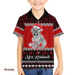 Personalised New Zealand Christmas Hawaiian Shirt Maori Tiki Meri Kirihimete