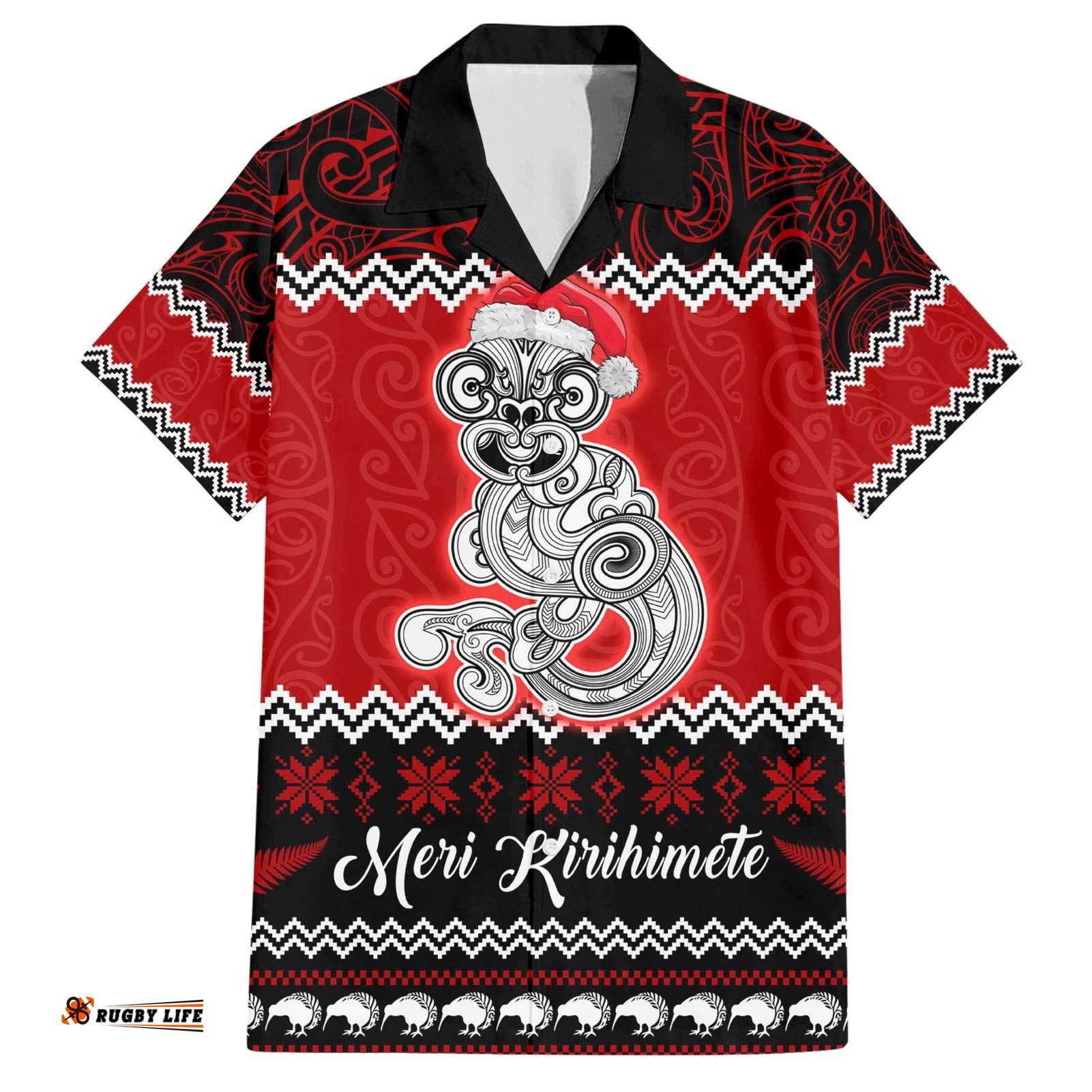 Personalised New Zealand Christmas Hawaiian Shirt Maori Tiki Meri Kirihimete