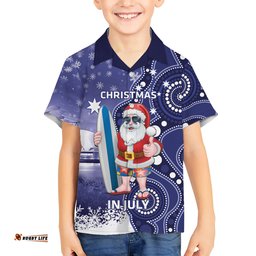 Christmas In July Australia Hawaiian Shirt Santa Surfboard Sydney Opera House Blue