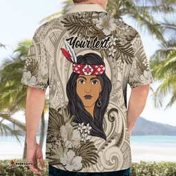 Personalized New Zealand Women's Day Hawaiian Shirt Maori Girl Feathers of Hope Beige