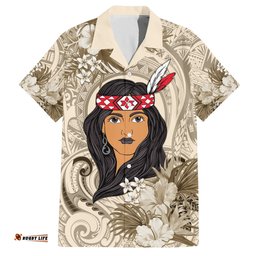Personalized New Zealand Women's Day Hawaiian Shirt Maori Girl Feathers of Hope Beige