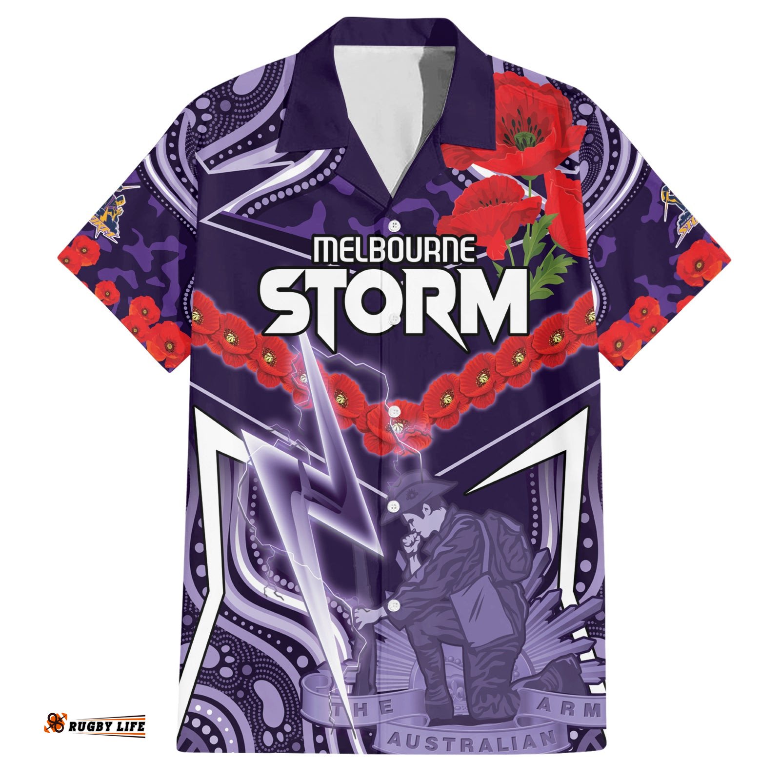 Custom Storm Rugby ANZAC Hawaiian Shirt Melbourne Gallipoli Soldier With Aboriginal Art