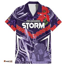 Custom Storm Rugby ANZAC Hawaiian Shirt Melbourne Gallipoli Soldier With Aboriginal Art