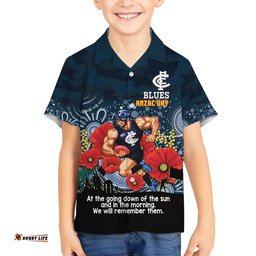 Custom Blues Football ANZAC Hawaiian Shirt Gallipoli Camouflage With Poppies