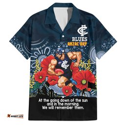 Custom Blues Football ANZAC Hawaiian Shirt Gallipoli Camouflage With Poppies