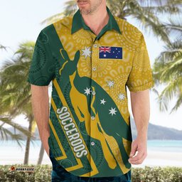 Personalised Australia Socceroos Indigenous Hawaiian Shirt Green & Gold