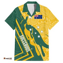 Personalised Australia Socceroos Indigenous Hawaiian Shirt Green & Gold