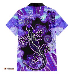 Australia Opal Hawaiian Shirt Aussie Lizard With Aboriginal Art Purple
