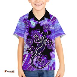 Australia Opal Hawaiian Shirt Aussie Lizard With Aboriginal Art Purple