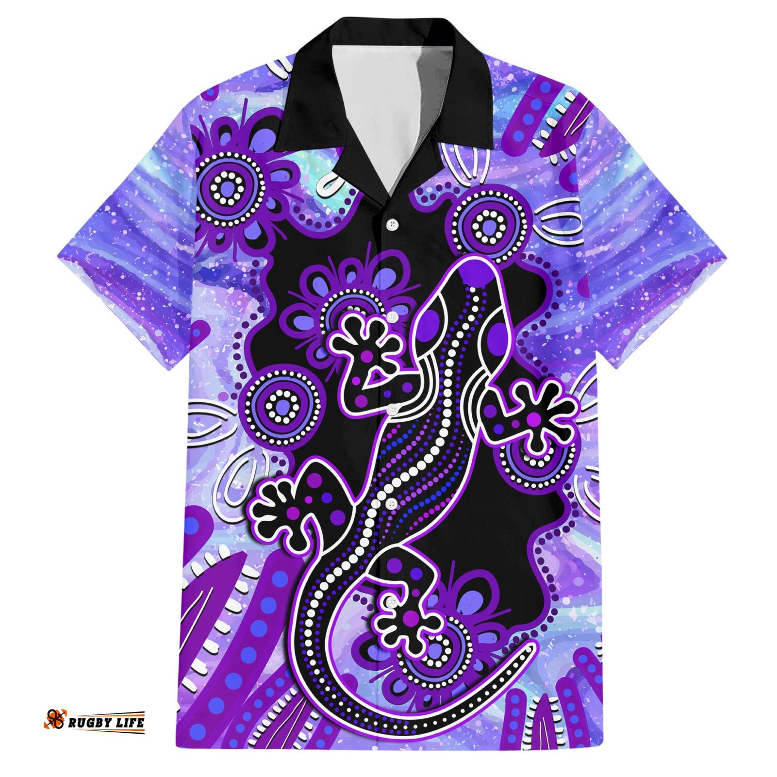 Australia Opal Hawaiian Shirt Aussie Lizard With Aboriginal Art Purple