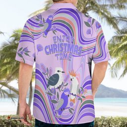 Australia Hippie Christmas Hawaiian Shirt Cockatoo Kookaburra with Wattle Violet Pastel Color