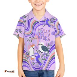 Australia Hippie Christmas Hawaiian Shirt Cockatoo Kookaburra with Wattle Violet Pastel Color