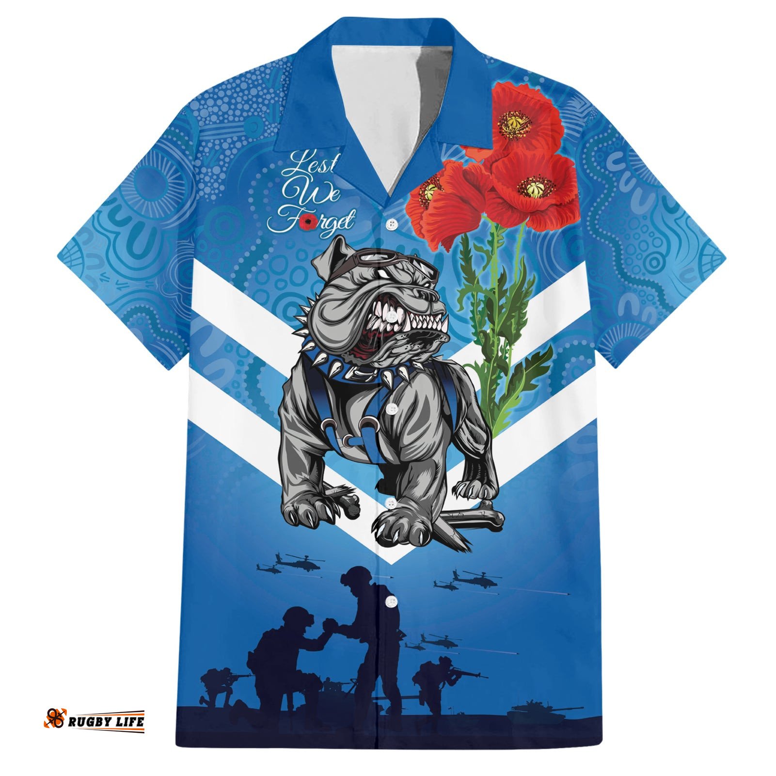 Custom Bulldogs Rugby ANZAC Hawaiian Shirt The Military Soldiers with Aboriginal Style