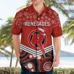 Custom Melbourne Renegades Cricket Christmas Hawaiian Shirt Merry Xmas Indigenous Art