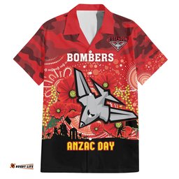 Custom Essendon Football ANZAC Hawaiian Shirt Gallipoli Camouflage With Poppies