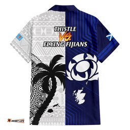 Fiji And Scotland Rugby Hawaiian Shirt Fijian Tapa Pattern With Thistle