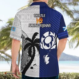 Fiji And Scotland Rugby Hawaiian Shirt Fijian Tapa Pattern With Thistle