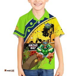 Raiders Rugby ANZAC Day Hawaiian Shirt Green Machine Mascot Rosemary Starry Night