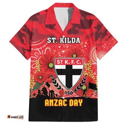 Custom St Kilda Football ANZAC Hawaiian Shirt Gallipoli Camouflage With Poppies