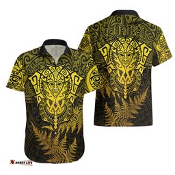 New Zealand Rugby Hawaiian Shirt Silver Fern All Black Mix Ta Moko Gold Style