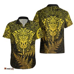 New Zealand Rugby Hawaiian Shirt Silver Fern All Black Mix Ta Moko Gold Style