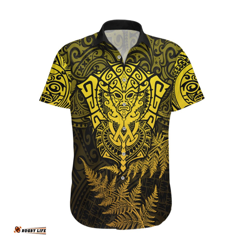New Zealand Rugby Hawaiian Shirt Silver Fern All Black Mix Ta Moko Gold Style