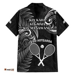 New Zealand Tiki Tennis Hawaiian Shirt 2024 Aotearoa Tenehi Maori Silver Fern Black