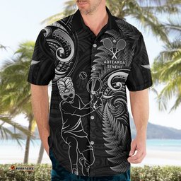 New Zealand Tiki Tennis Hawaiian Shirt 2024 Aotearoa Tenehi Maori Silver Fern Black