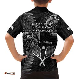New Zealand Tiki Tennis Hawaiian Shirt 2024 Aotearoa Tenehi Maori Silver Fern Black