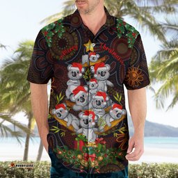 Aboriginal Christmas Hawaiian Shirt Aussie Koala Christmas Tree with Aboriginal Inspired