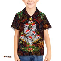 Aboriginal Christmas Hawaiian Shirt Aussie Koala Christmas Tree with Aboriginal Inspired