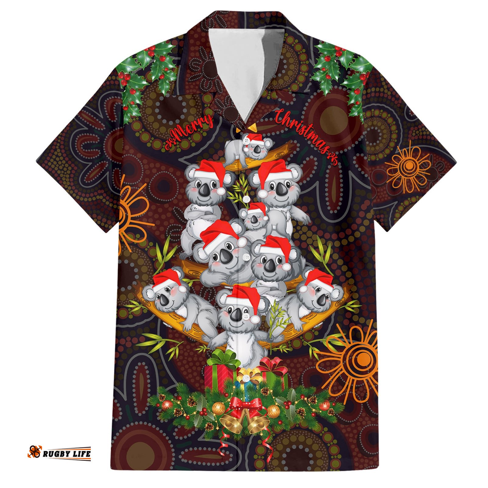 Aboriginal Christmas Hawaiian Shirt Aussie Koala Christmas Tree with Aboriginal Inspired