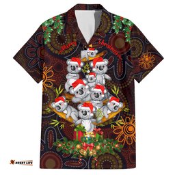 Aboriginal Christmas Hawaiian Shirt Aussie Koala Christmas Tree with Aboriginal Inspired