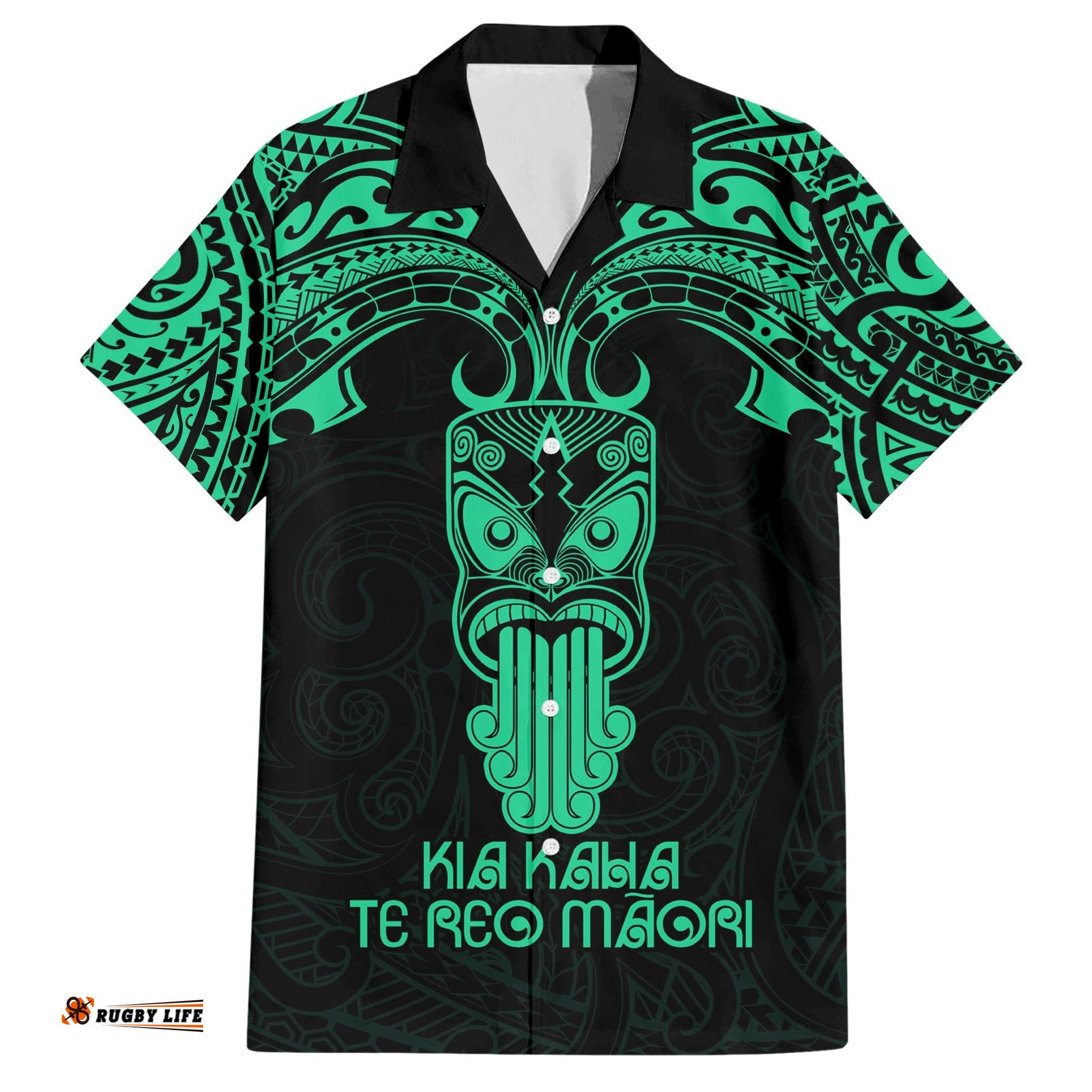 Personalised New Zealand Te Reo Maori Hawaiian Shirt Kia Kaha Maori Language Week Green Style